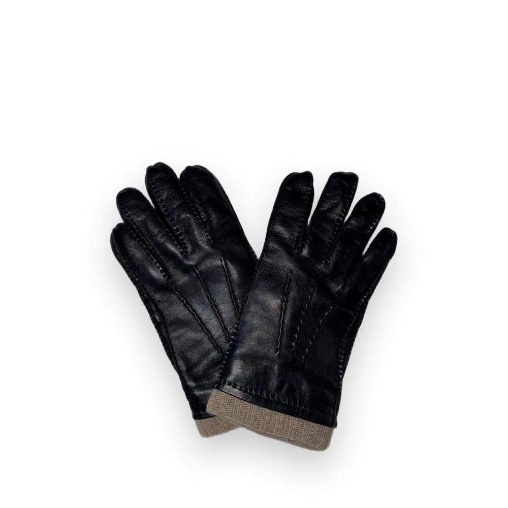 Black Brown 1826 Leather Gloves Cashmere Lined Sz Small